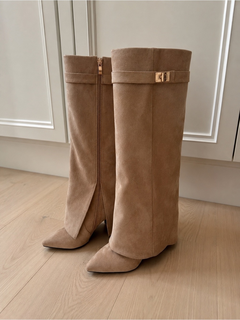 Taupe Vegan Suede Knee High Boots -Size 39 - Picture 2 of 3